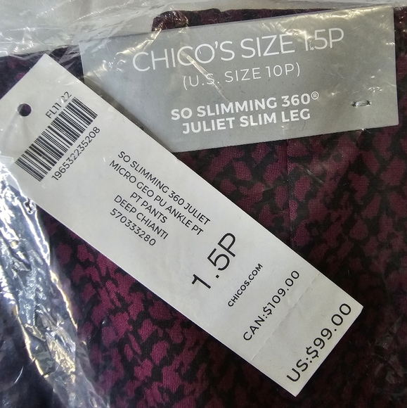 Nwt Chico So Slimming 360 Juliet Slim Leg Micro geo pu ankle pt pant. Size 1.5p - Picture 2 of 5